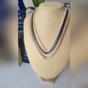 Tri Tone Silver Tube Necklace